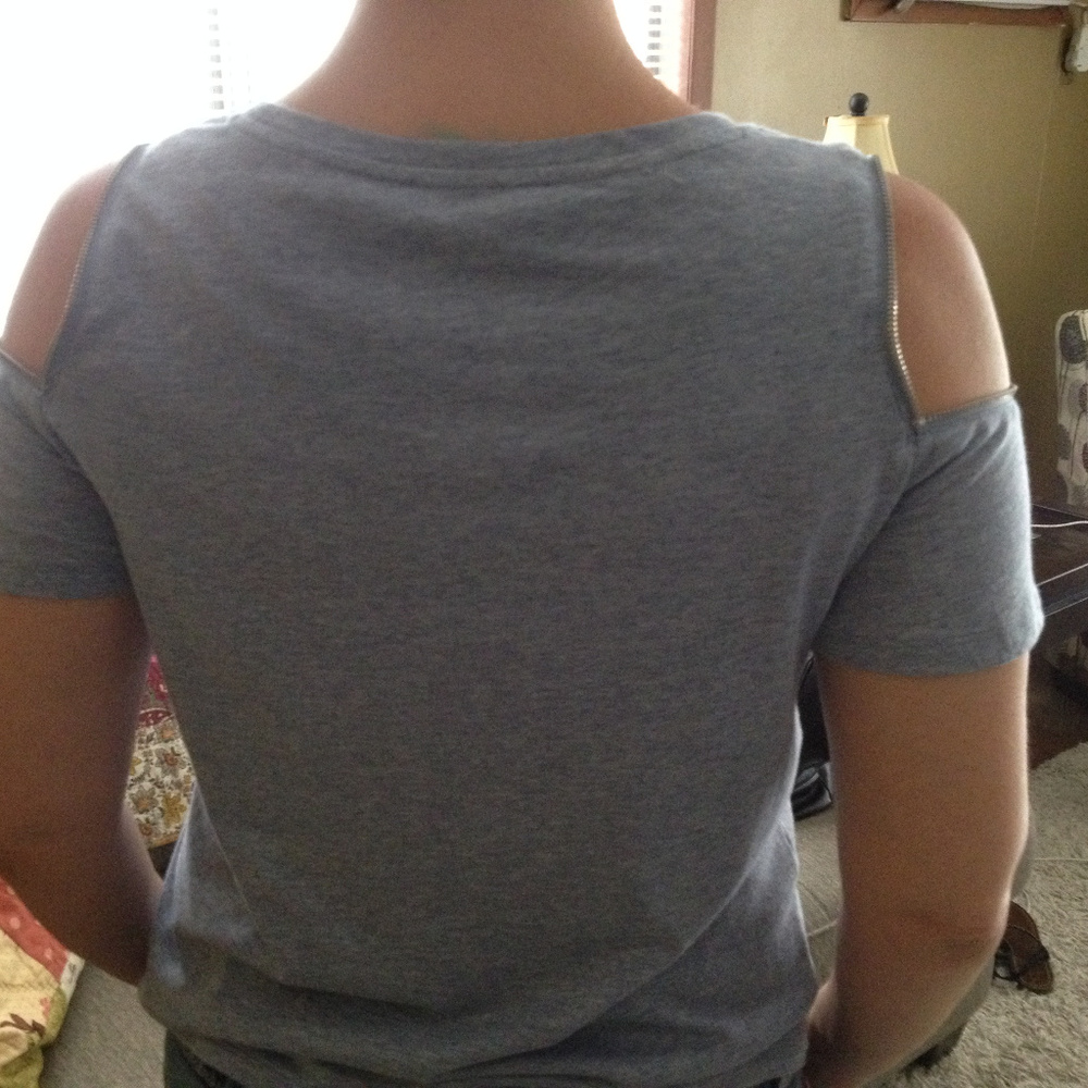 Michael Kors Chambray Silver Zipper Top - Picture 3 of 6
